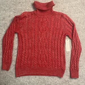 Women's sweater M Cable knit Chunky Sparkle turtleneck christmas elegant classic